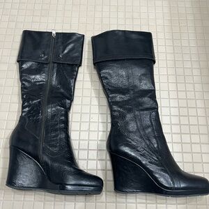 RSVP Black Wedge Knee Heel Zip up Boots Wm 9 whimsygoth EUC